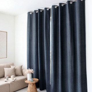 Rideau thermique en velours marbré avec doublure polaire NUUK - 140 x 240 cm - Bleu