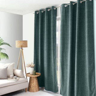 Rideau thermique en velours marbré avec doublure polaire NUUK - 140 x 240 cm - Emeraude