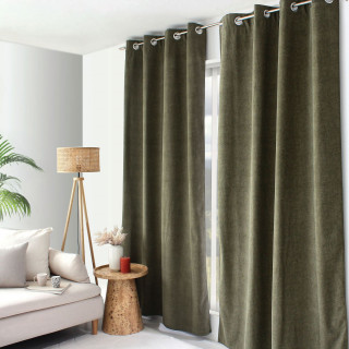Rideau thermique en velours marbré avec doublure polaire NUUK - 140 x 240 cm - Vert foncé