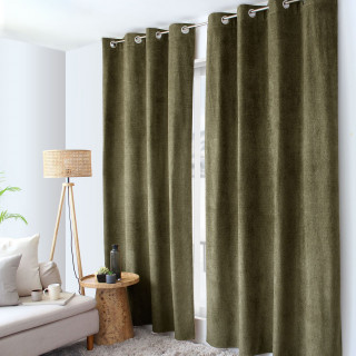 Rideau thermique en velours chenillé avec doublure polaire ALPAGA - 140 x 240 cm - Argile