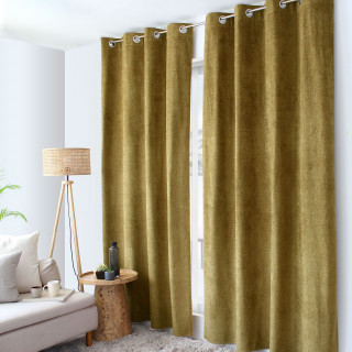 Rideau thermique en velours chenillé avec doublure polaire ALPAGA - 140 x 240 cm - Bronze