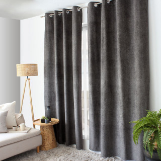 Rideau thermique en velours chenillé avec doublure polaire ALPAGA - 140 x 240 cm - Gris foncé