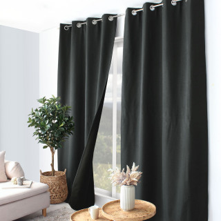 Rideau thermique avec doublure polaire noire FJORD - 140 x 240 cm - Gris foncé