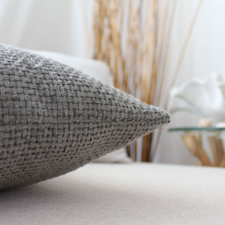 Coussin déhoussable en velours chenillé KAMALA - 40 x 40 cm - Gris foncé