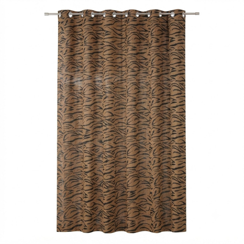 Rideau en coton recyclé imprimé zèbre ATELIER - 140 x 240 cm - Marron et noir