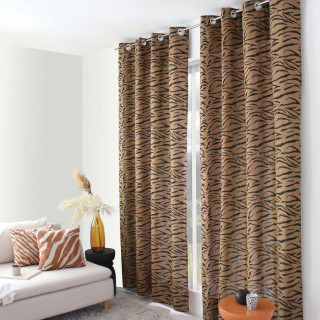 Rideau en coton recyclé imprimé zèbre ATELIER - 140 x 240 cm - Marron et noir