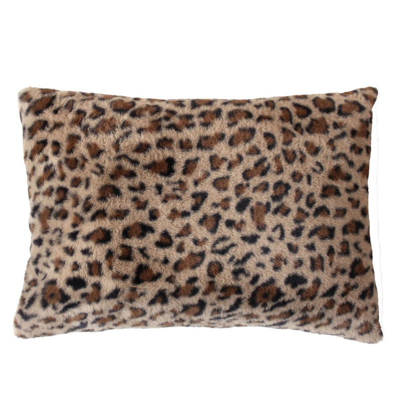 Coussin déhoussable effet fourrure léopard LEO - 40 x 60 cm - Marron
