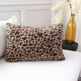 Coussin déhoussable effet fourrure léopard LEO - 40 x 60 cm - Marron