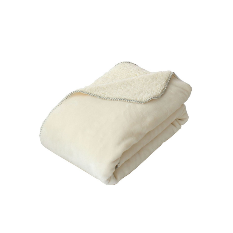 Plaid flanelle doublé sherpa SHERLOCK - 125 x 150 cm - Ecru