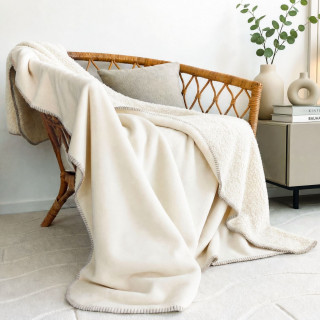 Plaid flanelle doublé sherpa SHERLOCK - 125 x 150 cm - Ecru
