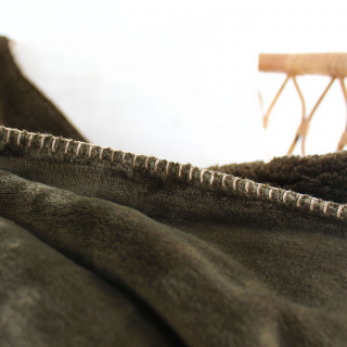 Plaid flanelle doublé sherpa SHERLOCK - 125 x 150 cm - Kaki