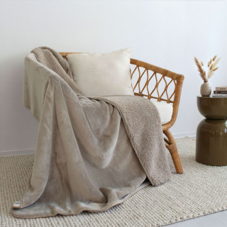 Plaid flanelle doublé sherpa SHERLOCK - 125 x 150 cm - Beige