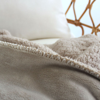 Plaid flanelle doublé sherpa SHERLOCK - 125 x 150 cm - Beige