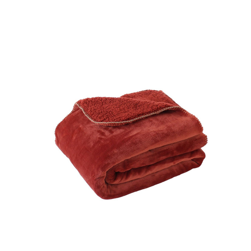 Plaid flanelle doublé sherpa SHERLOCK - 125 x 150 cm - Terre cuite