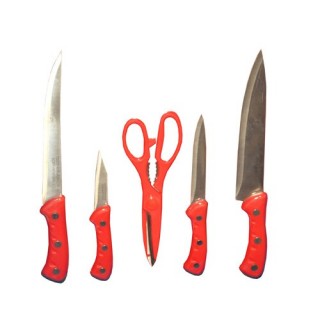 4 couteaux avec planche à découper - Rouge