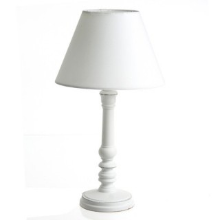Lampe Bois - H. 36 cm - Blanc