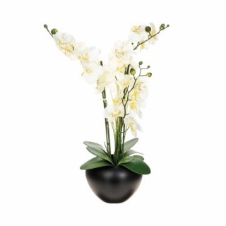 Composition de fleurs artificielles Orchidée - H. 63 cm - Vase en céramique
