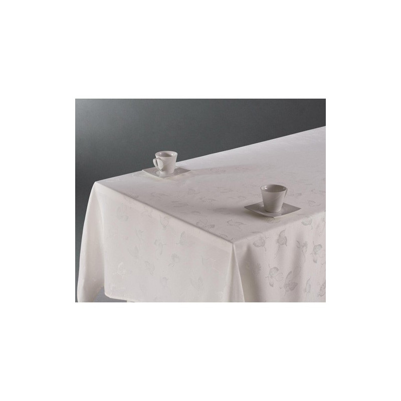 Nappe anti-tâches Jacquard Papillons - 140 x 240 cm - Ivoire