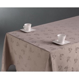 Nappe anti-tâches Jacquard Papillons - 140 x 240 cm - Couleur lin