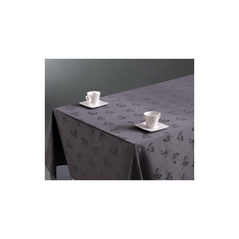 Nappe anti-tâches Jacquard Papillons - 140 x 240 cm - Gris foncé