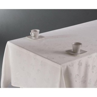 Nappe anti-tâches Jacquard Papillons - 150 x 300 cm - Ivoire