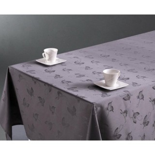 Nappe anti-tâches Jacquard Papillons - 150 x 300 cm - Gris clair