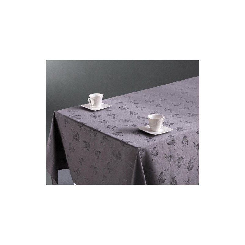 Nappe anti-tâches Jacquard Papillons - 150 x 300 cm - Gris clair
