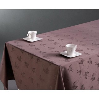 Nappe anti-tâches Jacquard Papillons - 150 x 300 cm - Taupe