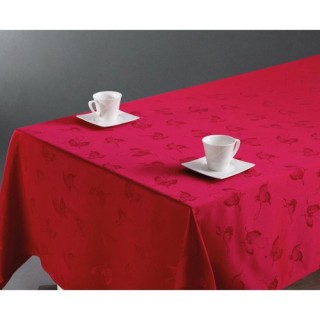 Nappe anti-tâches Jacquard Papillons - 150 x 300 cm - Rouge