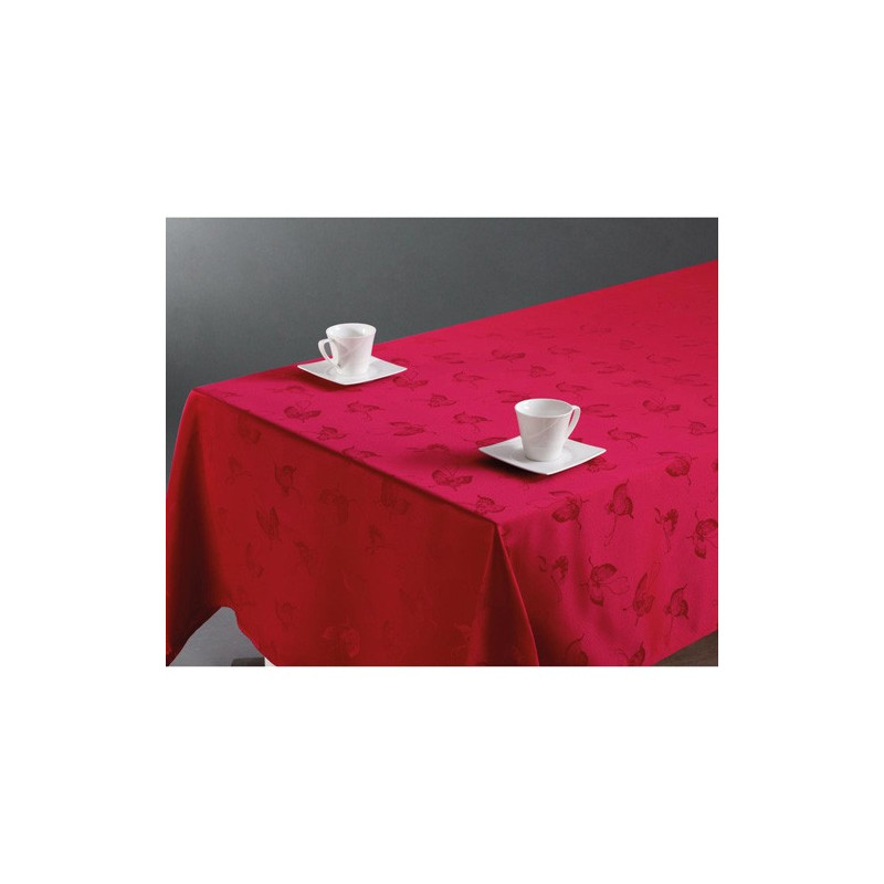 Nappe anti-tâches Jacquard Papillons - 150 x 300 cm - Rouge