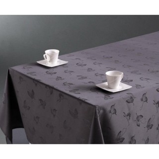 Nappe anti-tâches Jacquard Papillons - 150 x 300 cm - Gris foncé