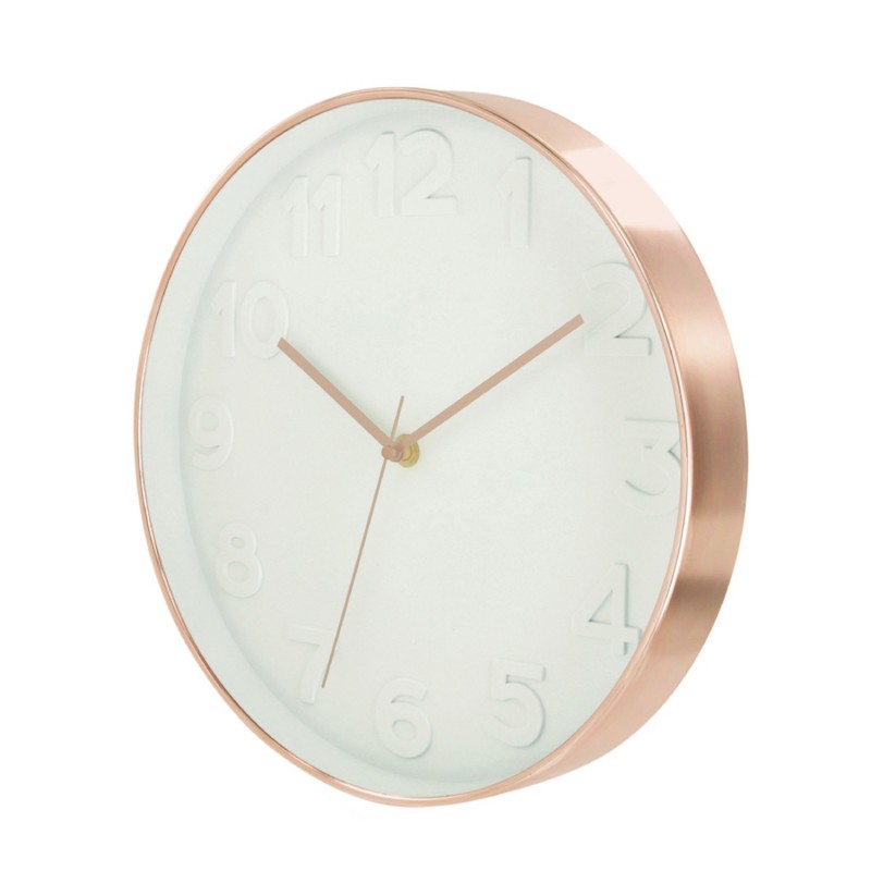 Horloge ronde Deco Chic - Diam. 30,5 cm - Blanc et cuivre