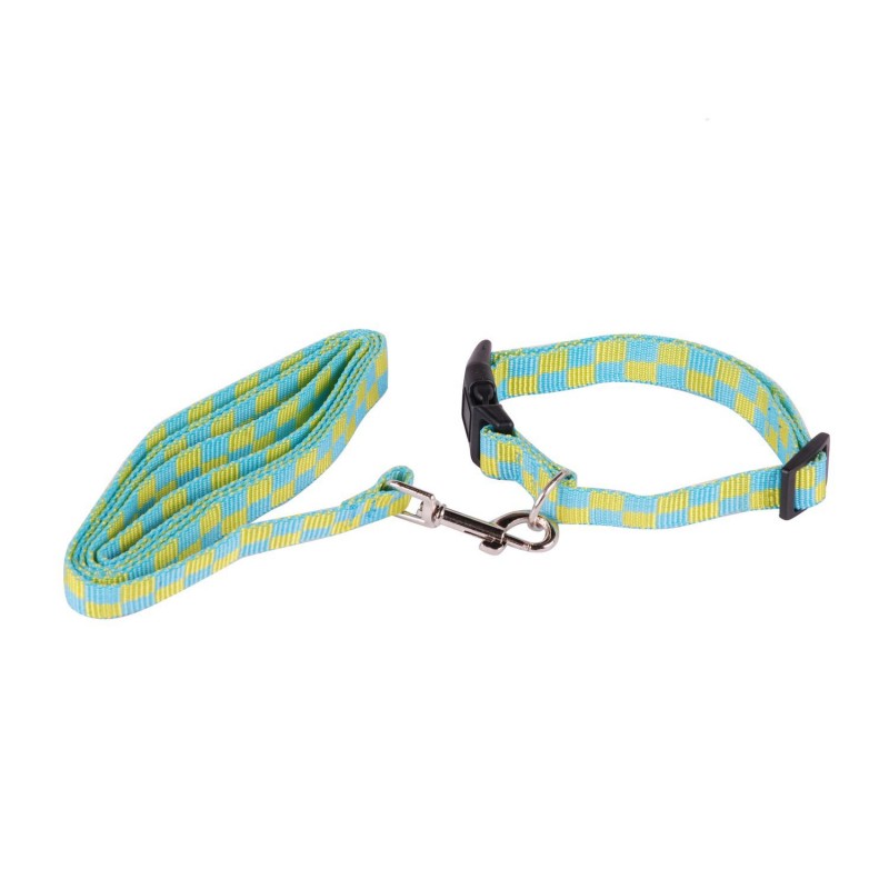 Collier laisse pour chien - Taille M - Bleu et jaune