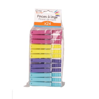 24 Pinces à linge - Plastique - Multicolore