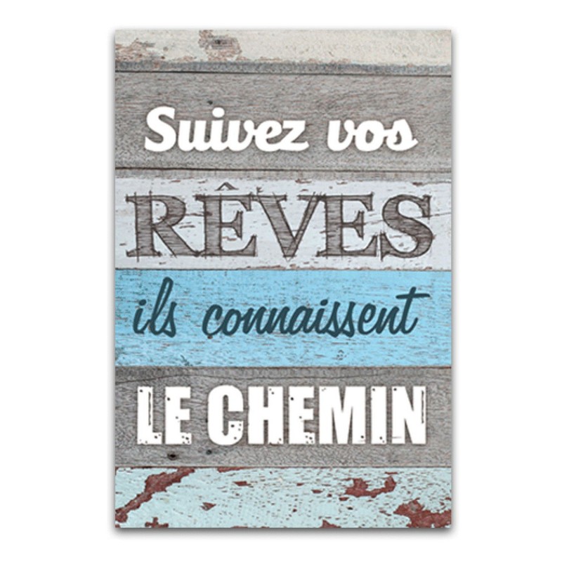 Cadre imprimé effet bois Vos rêves - 23 x 34 cm - Bleu