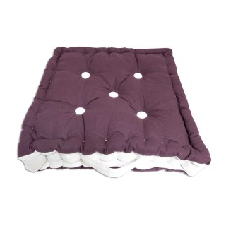 Coussin tapissier en coton Boudoir - 40 x 40 cm - Violet et blanc