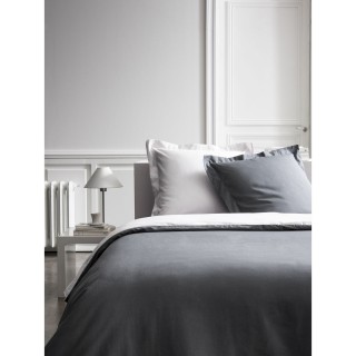 Housse de couette et 2 Taies d'oreiller Bicolore - 220 x 240 cm - Coton Percale - Gris foncé et gris clair