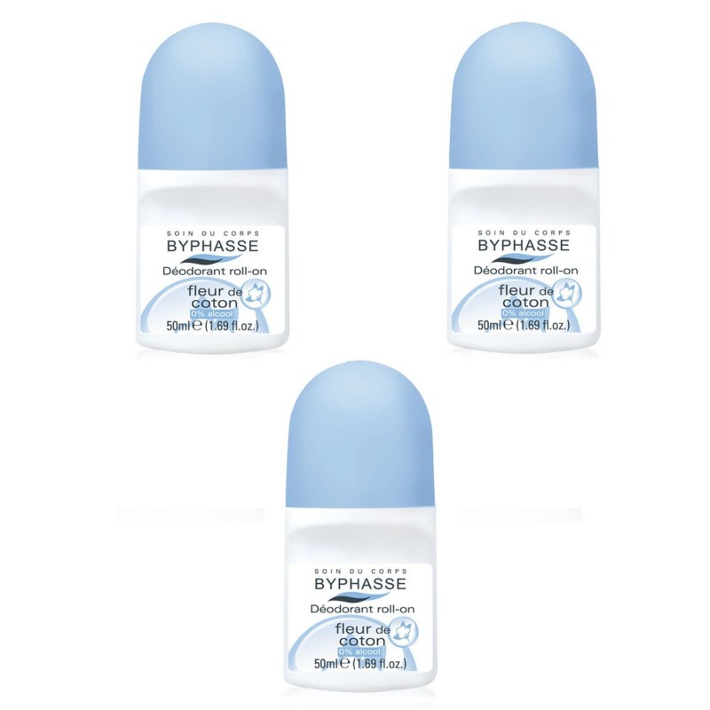 Lot de 3 - Déodorant Roll-On 24h - Fleur de coton - 50 ml