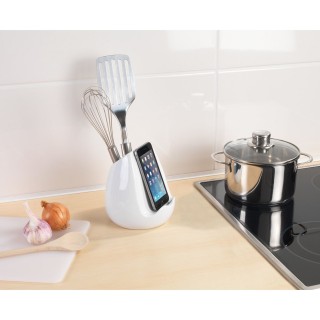 Pot pour ustensiles de cuisine et support tablette - Céramique - Blanc