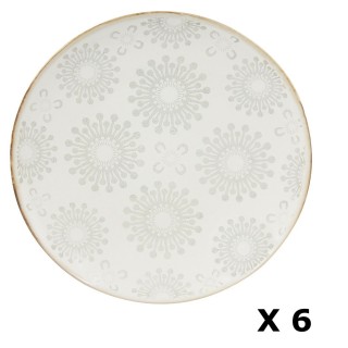 6 Assiettes plates en grès Mahé - Diam. 27 cm - Blanc fleuri