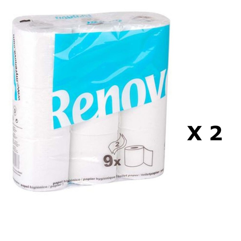 Lot de 2 - 9 Rouleaux de papier hygiénique - Double plis - Blanc