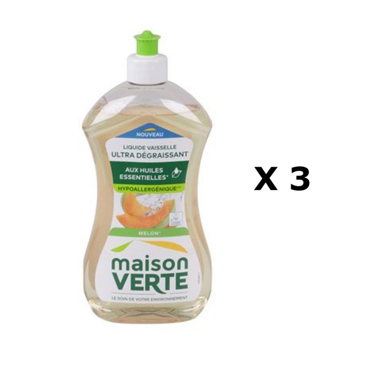 Lot de 3 - Liquide vaisselle Super Dégraissant - 500 ml - Parfum melon