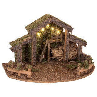 Crèche traditionnelle de Noël vide - LED - 38 x 22 cm