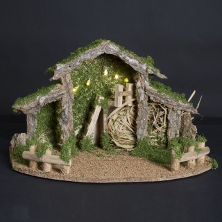 Crèche traditionnelle de Noël vide - LED - 38 x 22 cm