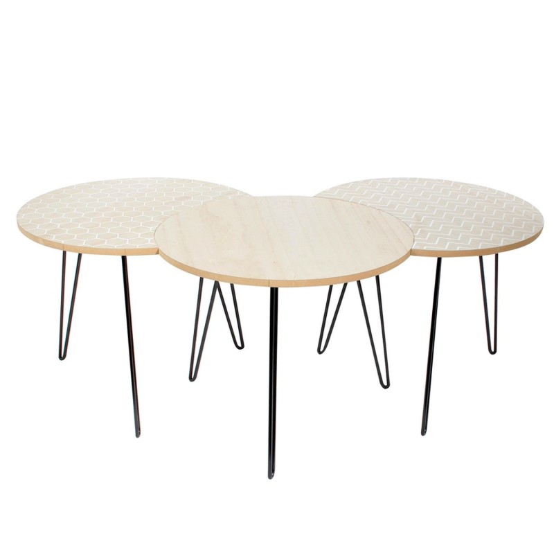 3 Tables Scandinaves - Diam. 45 cm - Beige et blanc 3 Tables Scandinaves - Diam. 45 cm - Beige et blanc
