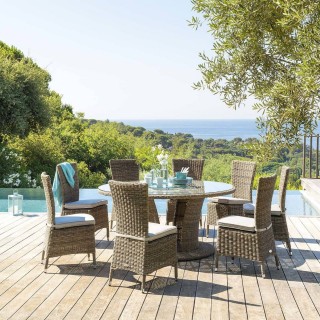 Table de jardin résine tressée Mooréa - 8 Personnes - Marron naturel