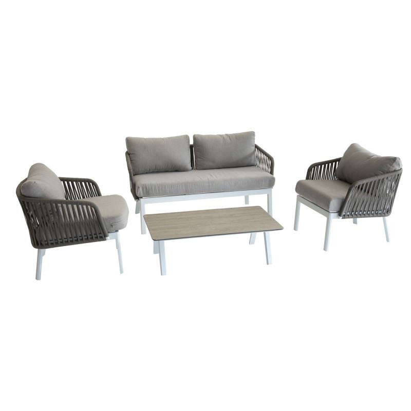 Salon de jardin Barcelone - 4 Places - Marron tonka et blanc