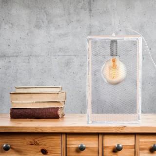 Lampe à poser avec cadre en bois Louise - H. L. 18 cm - Blanc