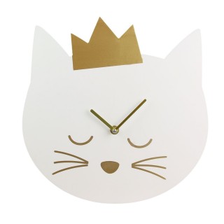 Horloge murale enfant Princesse chat - Diam. 30 cm - Blanc
