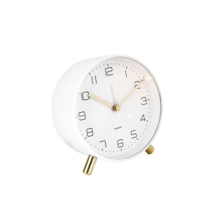 Horloge réveil en métal Lofty - Diam. 11 cm - Blanc